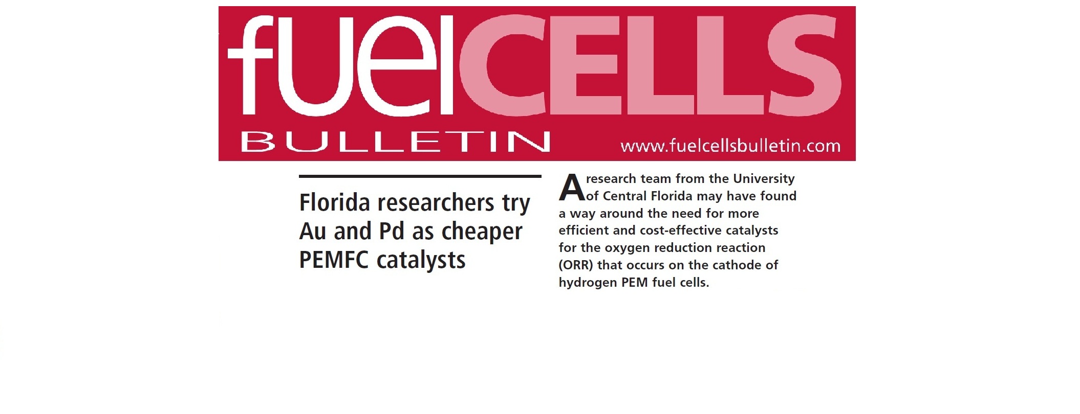 Fuel Cells Bulletin: Florida researchers try Au and Pd as cheaper PEMFC catalysts