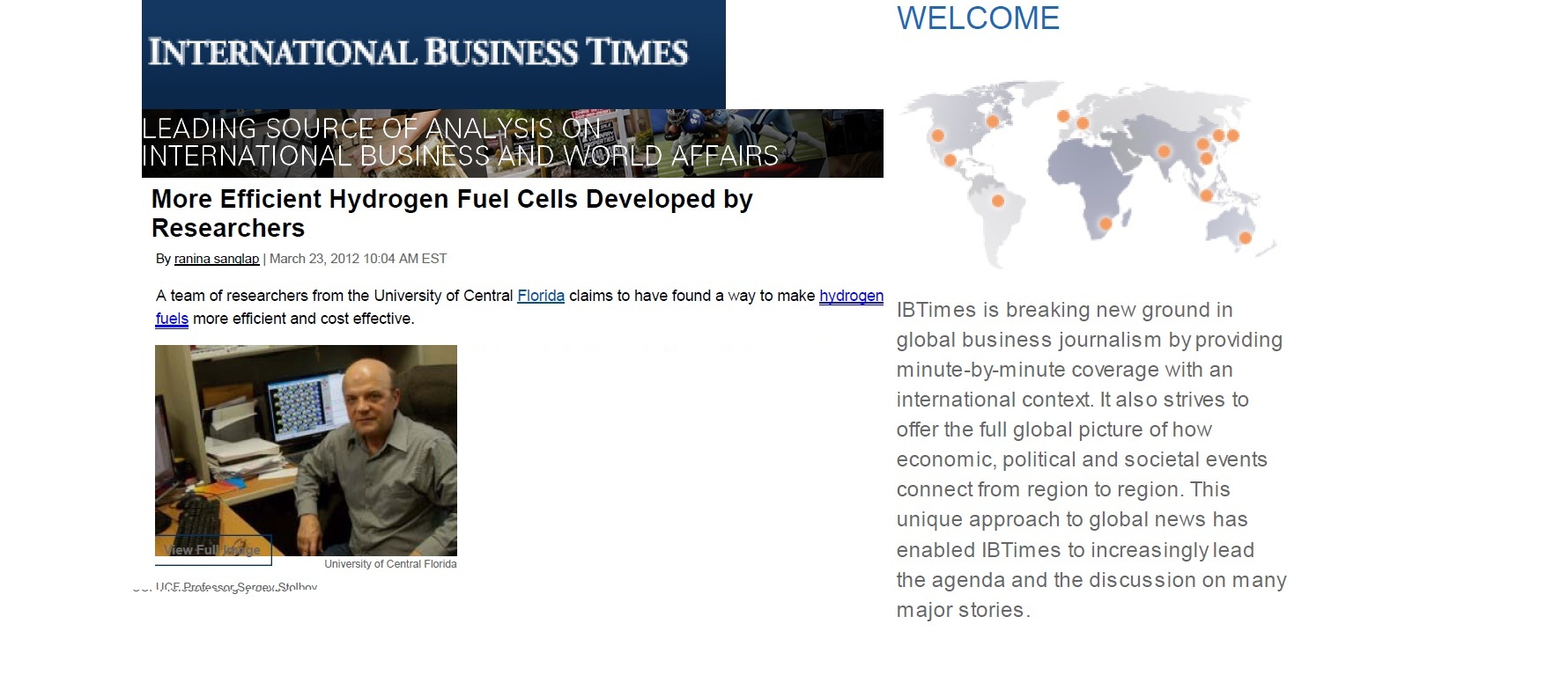The International Business Times: “More Efficient Hydrogen Fuel Cells Developed by Researchers”